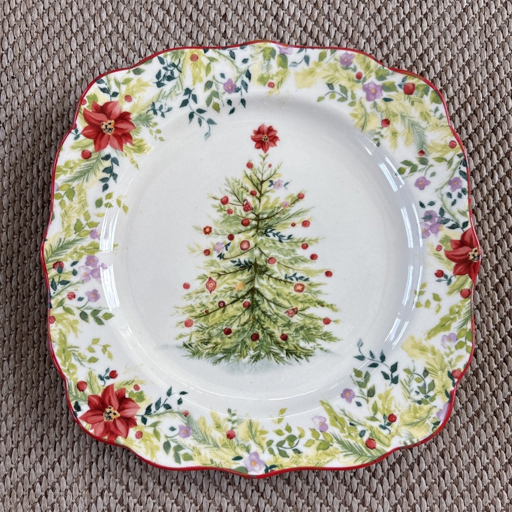 Pioneer Woman Holiday Cheer Salad Plate Stoneware Christmas Tree Floral
